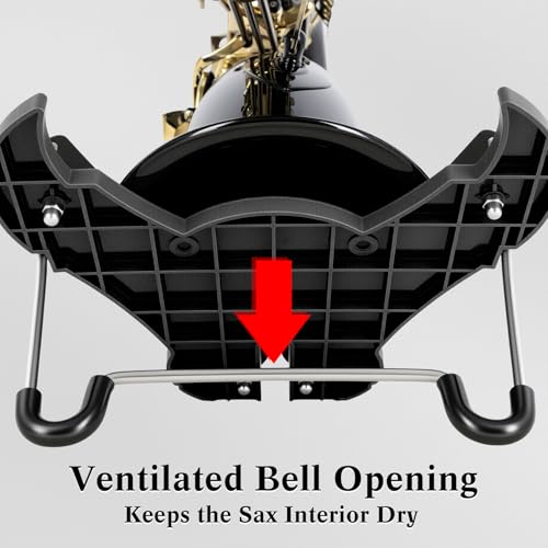EASTROCK Bull-Head Style Tenor Saxophone Stand, Sax Stand for Tenor Sax, Sponge Protection, Non-Slip Feet, Reinforced Backplate, Stable & Portable Design-Black