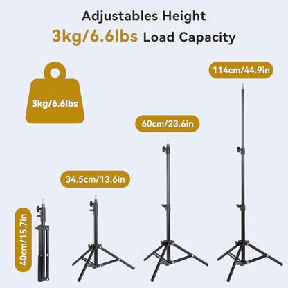 UTEBIT 2 Pack Photography Light Stands Tripod, with Phone Clamp, Black | 45"/3.7ft Adjustable Aluminum Lighting Stand with Camera Mount Adapter for Travel Outdoor Photo Video Shooting
