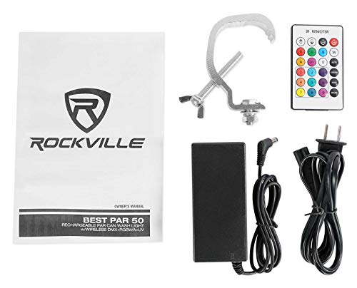 Rockville Best PAR 50 White Rechargeable LED Par Wash Light, Wireless DMX, 4x6W RGBWA+UV LEDs, 4400mAh Battery, 6500 Lux Output, Compact for DJs, Stage, Weddings, Parties | 15-Hour Rechargeable Battery, RGBWA, UV, IRC Remote, Sound Activated, Flicker Free