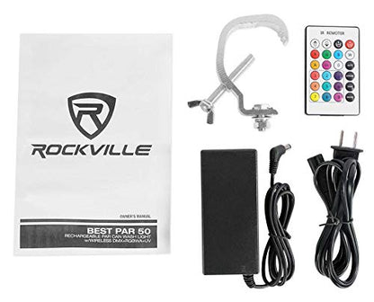 Rockville Best PAR 50 White Rechargeable LED Par Wash Light, Wireless DMX, 4x6W RGBWA+UV LEDs, 4400mAh Battery, 6500 Lux Output, Compact for DJs, Stage, Weddings, Parties | 15-Hour Rechargeable Battery, RGBWA, UV, IRC Remote, Sound Activated, Flicker Free