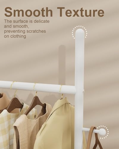 Metal Garment Rack, Coat Hanger Stand, 25.6x11.8x68.9 In, White | Metal Clothing Rack for Hanging Clothes, Freestanding Hanging Rails with Hooks and Heavy Rock Slab Base, Industrial Style - color: White, size: 11.8 x 25.6 x 68.9 In