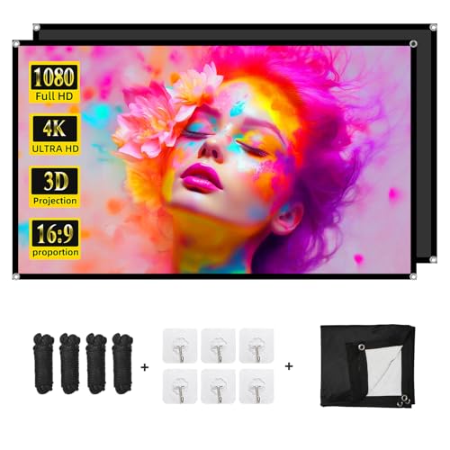 Projector Screen 84 inch, DUYIKJ Portable Black Backing Blackout Projector Screen Indoor Outdoor 16:9 4K HD Anti-Crease Projection Movies Screen for Home Theater Office Party Classroom - color: Black, size: 84INCH