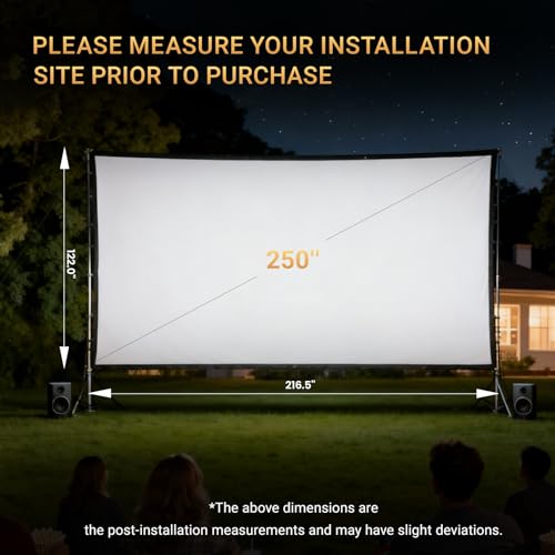 250 inch Projector Screen Upgraded, Straight Edges, Foldable, Washable and Wrinkle-Free - for Indoor Home Theater and Outdoor Cinema -White 16:11 by IOLIEO - size: 250'' Diagnol