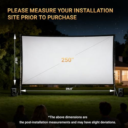 250 inch Projector Screen Upgraded, Straight Edges, Foldable, Washable and Wrinkle-Free - for Indoor Home Theater and Outdoor Cinema -White 16:11 by IOLIEO - size: 250'' Diagnol