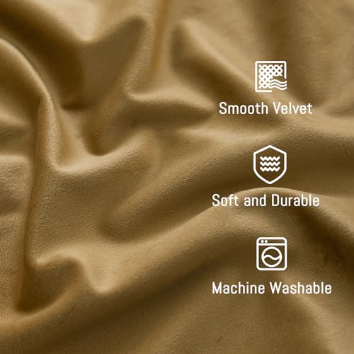 Yakamok Gold Brown Room Darkening Velvet Curtains 108 Inch Living Room | Luxury soft velvet, 2 panels 52x108 inch, for bedroom study, window drapes rod pocket,light blocking,Thermal Insulated - color: Gold Brown, size: 52"W x 108"L (Pack of 2)