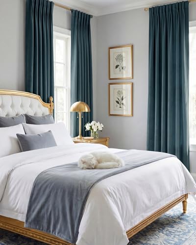 StangH Dark Slate Blue Velvet Curtains for Living Room, W52 x L90, 2 Panels - color: Dark Slate, size: 52"W x 90"L (Pack of 2)
