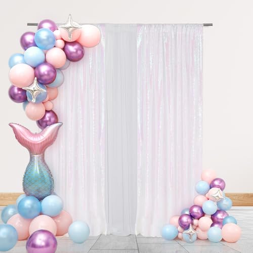 PartyDelight Iridescent White Sequin Backdrop Curtains 2x8ft 2 Panels - color: Iridescent, size: 24"W x 96"L (Pack of 2)