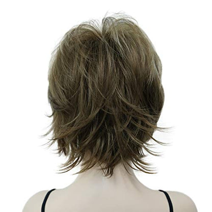 Lydell Short Layered Shaggy Full Synthetic Wig Wigs 12TT26 Brown Highlights - color: 12TT26 Brown Highlights