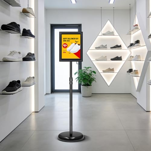 2 Pack Sign Holder Stand 8.5x11 inch, Height Adjustable Floor Standing Signage Stand with 360° Rotated Frame, Outdoor Indoor Poster Stand with Base for Business, advertising, Malls - size: Sign Holder Stand 8.5x11 - 2 Pack