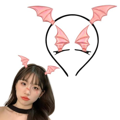 Guqqeuc Halloween Bat Headband Hair Clips Set for Women Girls Bat Wing Hairbands Halloween Hair Barrettes Set for Girls Pink Halloween Hair Accessories for Cosplay Costume Decorations