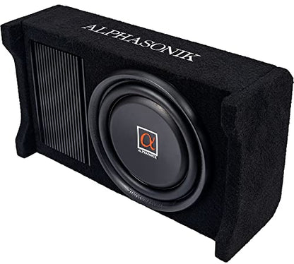 Alphasonik AS80A 8" 600 Watts with a Built-in Amplifier Down-Firing Shallow Mount Enclosed for Tight Spaces in Cars and Trucks, Slim Thin Loaded Subwoofer Air Tight Sealed Bass Enclosure - size: 8 Inch - 600 Watts Active