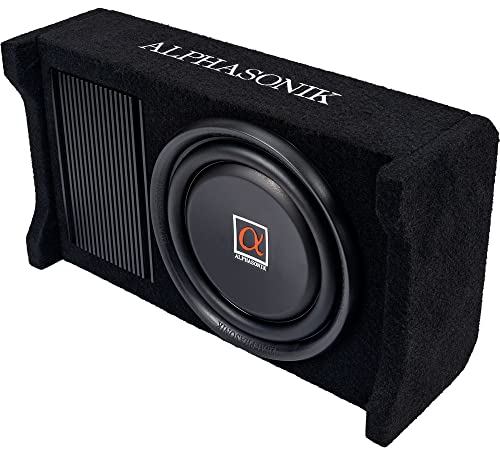 Alphasonik AS80A 8" 600 Watts with a Built-in Amplifier Down-Firing Shallow Mount Enclosed for Tight Spaces in Cars and Trucks, Slim Thin Loaded Subwoofer Air Tight Sealed Bass Enclosure - size: 8 Inch - 600 Watts Active