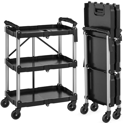 YITAHOME 3-Tier Folding Utility Cart with Wheels (2 Brakes), 240lbs - size: 240 LBS with 23.03" L x 15.35" W x 32.6"H