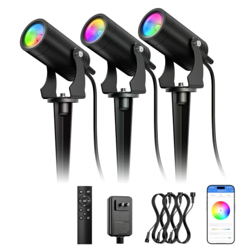 Smart Spotlights, 24V RGBCW App Control, 3 Pack | 16 Million Colors, Bluetooth Mesh, IP65 Waterproof, Music Sync, MG Light App - size: 3 Pack