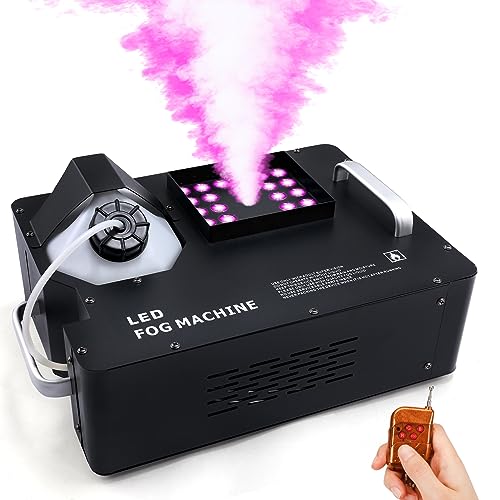 1500W Fog Machine for Halloween, DMX RGB 3 in 1 24 LED Smoke Machine Stage Lighting Vertical Spray with Remote Control