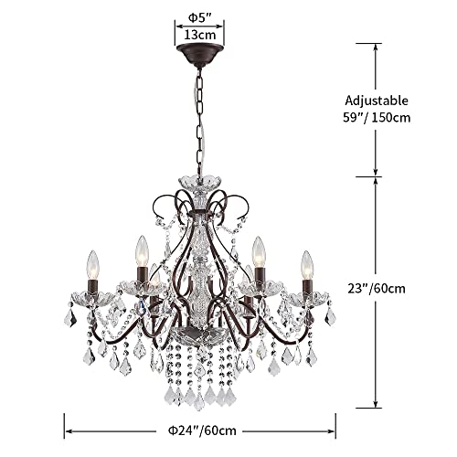 Saint Mossi 6 Light Crystal Chandelier Light Fixture Modern Chandelier Crystal Lighting, Crystal Pendant Raindrop Chandelier for Dining Room,Bedroom,Living Room,H23 x D24, 6-Light - color: Dark Brown