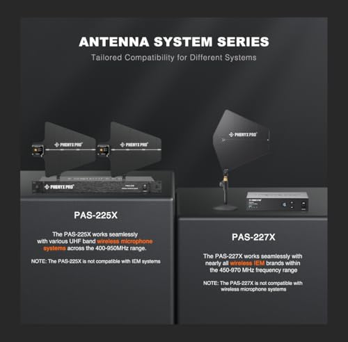 Phenyx Pro PAS-225X UHF Wireless Antenna Distribution System Bundle, Active Directional Receivers w/ 8 Outputs + 2 Cascade Ports, 160ft Long Coverage, Wireless Mic Antenna for Stages and Live Shows