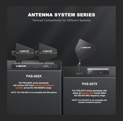 Phenyx Pro PAS-225X UHF Wireless Antenna Distribution System Bundle, Active Directional Receivers w/ 8 Outputs + 2 Cascade Ports, 160ft Long Coverage, Wireless Mic Antenna for Stages and Live Shows
