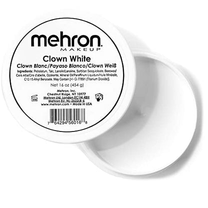 Mehron Makeup Clown White - 16 oz, Full Coverage Cream Face & Body Paint | Ultra White, Highly Pigmented, Long-Wear Makeup for Cosplay, Clowning, Halloween, & Theater. Cruelty Free & Made in the USA. - size: 16 Ounce (Pack of 1)