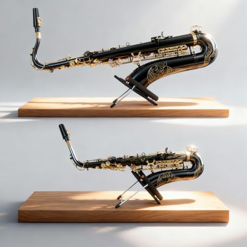 EASTROCK Bull-Head Style Tenor Saxophone Stand, Sax Stand for Tenor Sax, Sponge Protection, Non-Slip Feet, Reinforced Backplate, Stable & Portable Design-Black