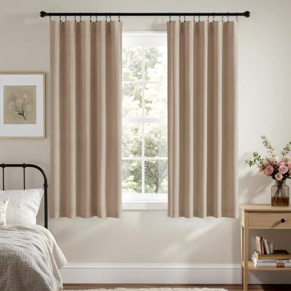 MIULEE Camel Beige Velvet Curtains 63 Inch Long 2 Panels, W40 x L63 | Luxury Super Soft, Thermal Insulated, Room Darkening Drapes, Rod Pocket Design, Window Curtains for Bedroom Living Room - color: Camel Beige, size: 40"W x 63"L (Pack of 2)