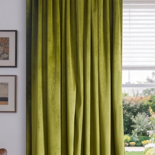 Roslynwood Olive Green Velvet Curtain 84 inch Long - Curtains Block Light Thermal Insulated Rod Pocket Window Drapes Set for Bedroom/Living Room, Olive Green, W52 x L84 inch, 2 Panels - color: Olive Green, size: 52"W x 84"L (Pack of 2)