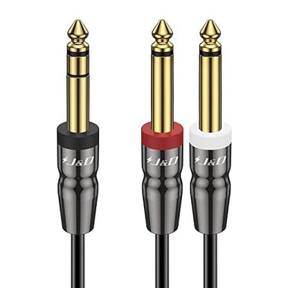 J&D 1/4 Inch TRS to Dual TS Cable, Gold Plated 6.35mm Stereo Male to 2 Mono Male Y Splitter Breakout Adapter for Audio Interface, Mixer, Studio Equipment, 10 Feet - size: 10 Feet