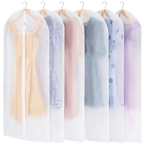 Carbrea 6 Pack Translucent Garment Bags for Hanging Clohes - 24" x 49" | Thick PEVA Materials, Smooth Zipper, with Zipper Protection, Breathable, Washable, Reusable, for Closet Storage, Travel Use - size: 49 inch