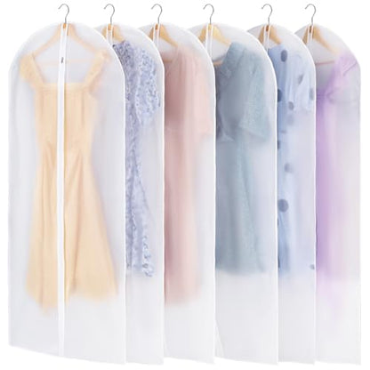 Carbrea 6 Pack Translucent Garment Bags for Hanging Clohes - 24" x 49" | Thick PEVA Materials, Smooth Zipper, with Zipper Protection, Breathable, Washable, Reusable, for Closet Storage, Travel Use - size: 49 inch