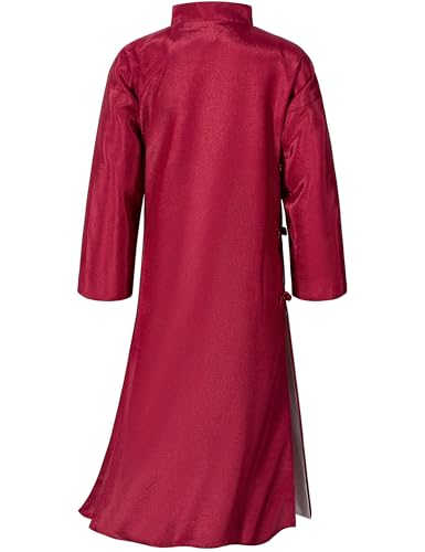 Boys Girls Kids Dragon Tang Coat Chinese Traditional Clothing Master Martial Arts Fan Scarf Set Outfit - color: Red, size: 10-12Years(150cm)