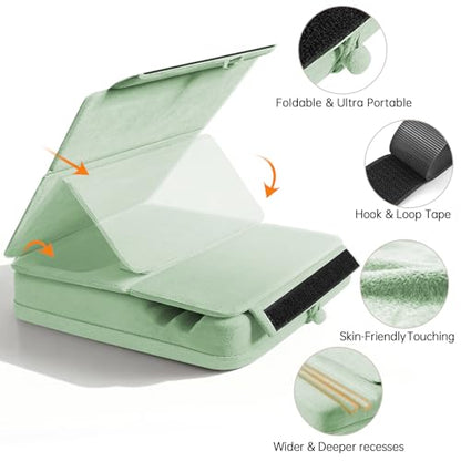 Tablet Pillow Stand with Storage, Foldable iPad Holder for Lep, Bed, Sofa, and Desk - Soft Pad Dock with Pocket and Stylus Mount Compatible with 4-13" iPad Pro/Air/Mini, Galaxy Tab, Kindle - color: Green