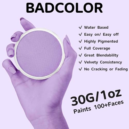 Lilac Face Body Paint (30gm), Water Activated Pastel Purple Face Painting Kit for Halloween Goth Makeup, Non-Toxic Facepaint Palette for Ursula Fairy Elf & Mystic Anime SFX Costume Cosplay Parties - color: Lilac/Pastel Purple