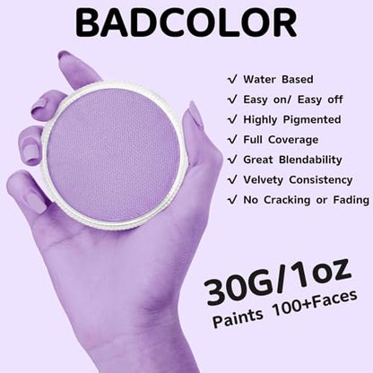 Lilac Face Body Paint (30gm), Water Activated Pastel Purple Face Painting Kit for Halloween Goth Makeup, Non-Toxic Facepaint Palette for Ursula Fairy Elf & Mystic Anime SFX Costume Cosplay Parties - color: Lilac/Pastel Purple