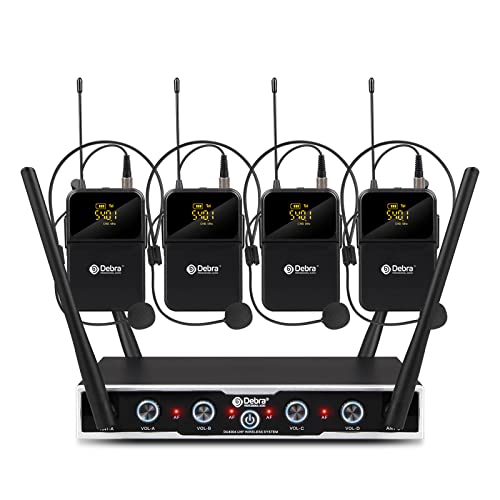 D Debra Audio Pro DU4004 UHF 4 Channel Wireless Microphone System with Lavalier Headset Mics, Ideal for Meeting Church Speech (4 Bodypack) - color: 4 Bodypack