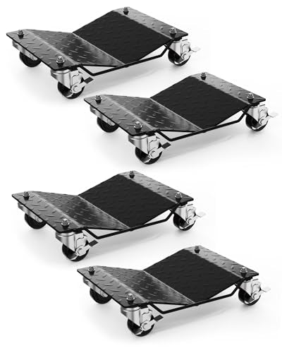 DEXSO Car Dolly Set of 4 Heavy Duty 6000 Lbs Steel Wheel Dollies Black - color: Black