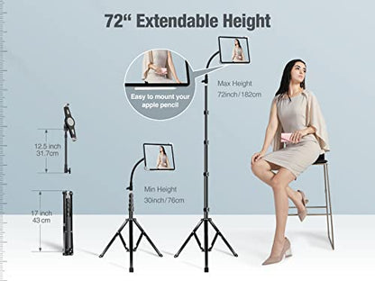 elitehood Floor iPad Music Stand, 70" Gooseneck iPad Stand Tripod for iPad | Heavy Duty Metal iPad Stand for musicians, iPad Holder Compatible with iPad Pro Air 13 11 & 9.5-14.5 inch Large Tablets