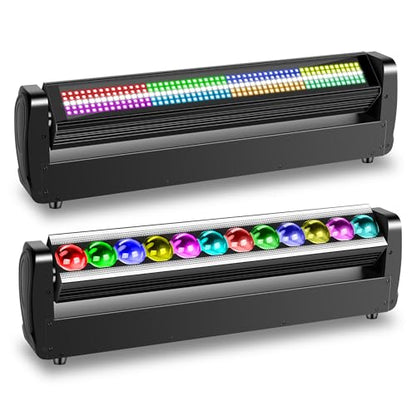 Moving Head DJ Light Bar,250W 4IN1 RGBW Wash&Strobe Light Bar 360° Double-Sided Moving Head Stage Lights with DMX512/Sound/RDM Professional DJ Uplights for Party Wedding Band Gig Disco 1Pack