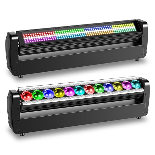 Moving Head DJ Light Bar,250W 4IN1 RGBW Wash&Strobe Light Bar 360° Double-Sided Moving Head Stage Lights with DMX512/Sound/RDM Professional DJ Uplights for Party Wedding Band Gig Disco 1Pack