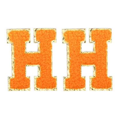 MECCANIXITY Chenille Letter Patches 2.2" Self Adhesive Alphabet H Stick on Embroidered Patch Sew on Letter Stickers Applique for Repairing Clothing Jeans Shoes Hats DIY(Orange, Pack of 2) - style: Letter-H