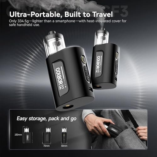 COLBOR CF3 Fog Machine 30W Portable Fog Machine Mini Fogger for Photography | with 60° Tilt-Protection for Outdoor Party Cosplay Halloween Rechargeable Smoke Machine Fog - size: CF3