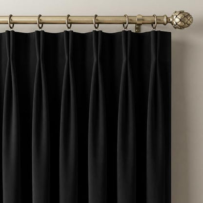 NICETOWN Black Velvet Pinch Pleated Blackout Room Darkening Window Curtains 92 Inch Long for Living/Dining Room Bedroom Theater Heat Insulate Velvet Back Tab Track Drapes Hooks 2 Panels W40 - color: Black, size: 40"W x 92"L (Pack of 2)
