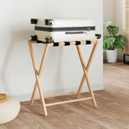 Luggage Rack for Guest Room, Foldable Suitcase Stand with Heavy Duty Straps, Portable Bamboo Folding Rack for Bedroom, Hotel, and Travel Organization, 27 x 15 x 22.8 Inch - color: Brown 2