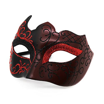 Masquerade Mask for Men Women Couple, Venetian Carnival Mask for Mardi Gras, Halloween, Party Prom Ball Costume - color: Red