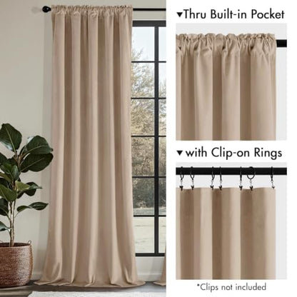 MIULEE Camel Beige Velvet Curtains 63 Inch Long 2 Panels, W40 x L63 | Luxury Super Soft, Thermal Insulated, Room Darkening Drapes, Rod Pocket Design, Window Curtains for Bedroom Living Room - color: Camel Beige, size: 40"W x 63"L (Pack of 2)
