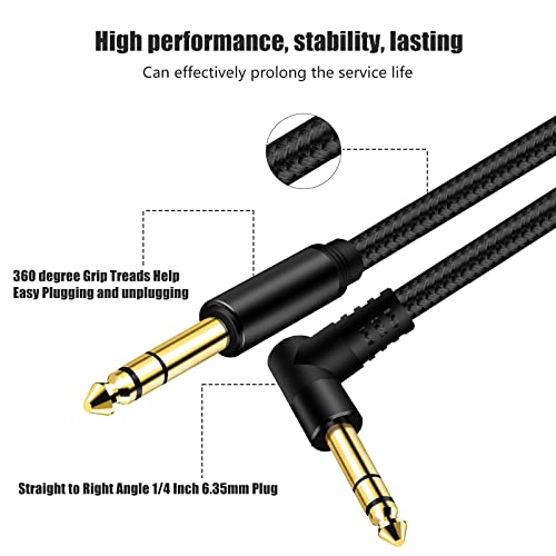 1/4 Inch TRS Instrument Cable 33Ft, 6.35mm TRS to 6.35mm TRS Stereo Audio Cable Male to Male Right-Angle-to-Straight for Electric Guitar, Bass, Keyboard,Mixer,Amplifier,Speaker,Equalizer... - color: Black, size: 33Ft