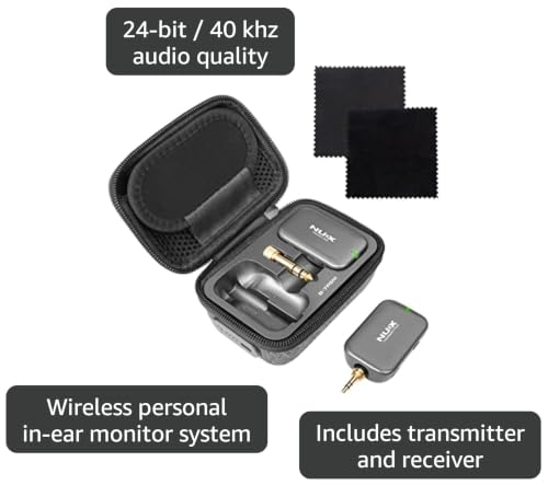 NUX B-7PSM 5.8 GHz Wireless in-Ear Monitoring System Bundle with 2pcs Microfiber Polishing Cloths, Charging Case Included, Stereo Audio transmitting