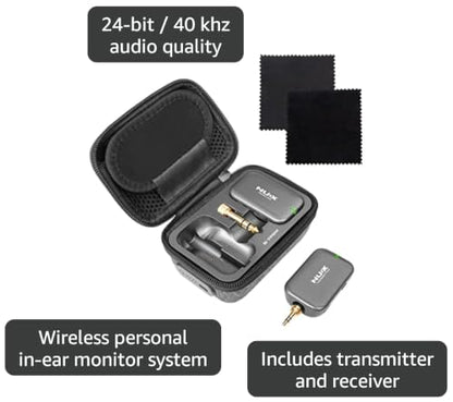 NUX B-7PSM 5.8 GHz Wireless in-Ear Monitoring System Bundle with 2pcs Microfiber Polishing Cloths, Charging Case Included, Stereo Audio transmitting
