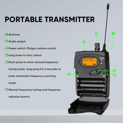 Wireless in Ear Monitor System, Mono IEM System with Metal Rackmount Transmitter, 4 Pack UHF Bodypack Receivers w/Earphones, 100 Adjustable Frequencies, 262ft Range for Singers Bands - size: 4 Bodypacks