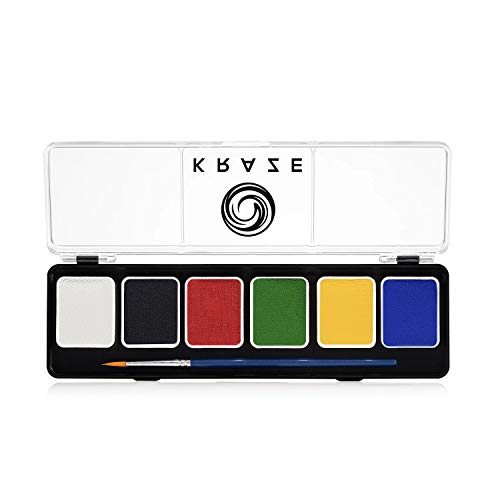 Kraze FX Fundamentals Professional 6 Color Primary Face Paint Palette (6 gm) with Brush - Water Activated, Hypoallergenic, Safe, Non-Toxic Face Painting Kit for Adults - size: 6 colors Fundamentals