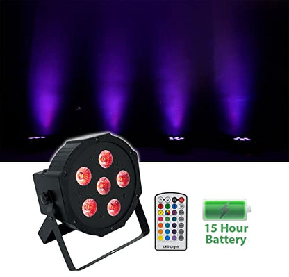 Rockville Battery PAR 6RF RGBWA+UV Wireless DMX LED Light 6-Pack with Bags | 15-Hour Rechargeable Battery, 5000mAh, 6x6W RGBWA+UV LEDs, Wireless DMX, RF Remote, Strobe, 2 RLB80 Bags, 8-Items